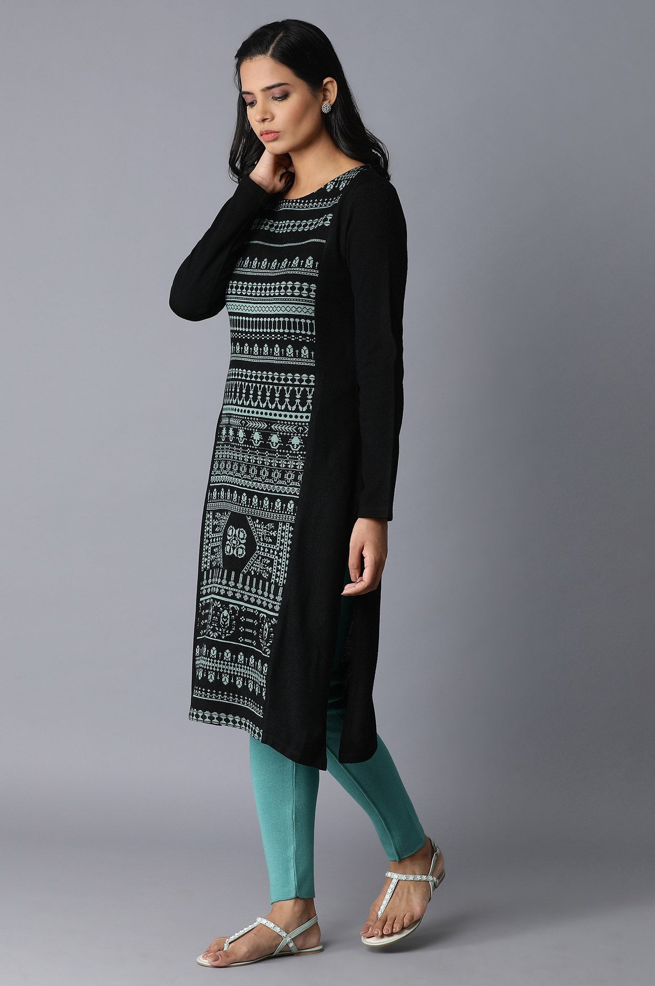 Jade Green Acrylic Jacquard Kurta