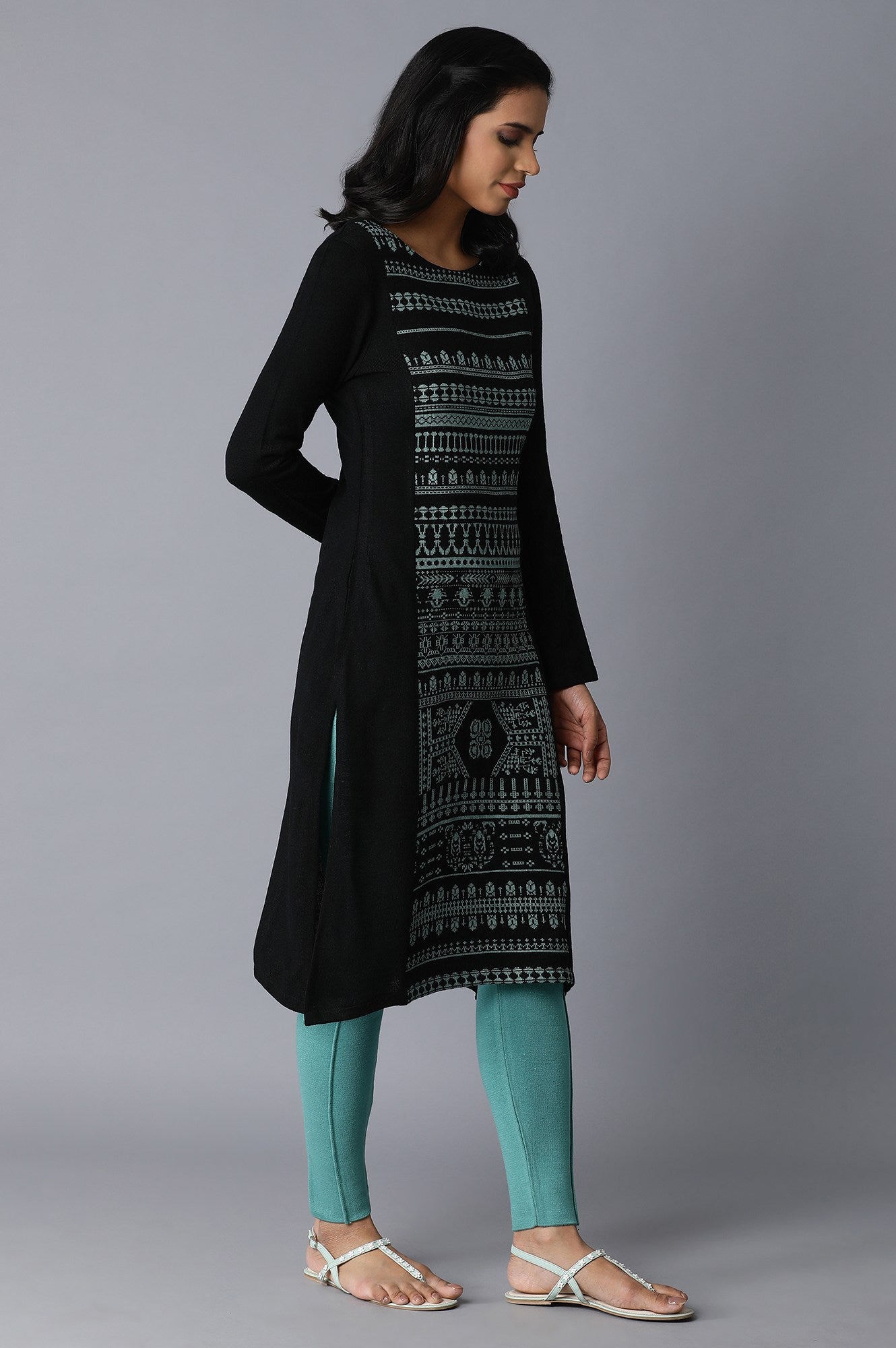 Jade Green Acrylic Jacquard Kurta