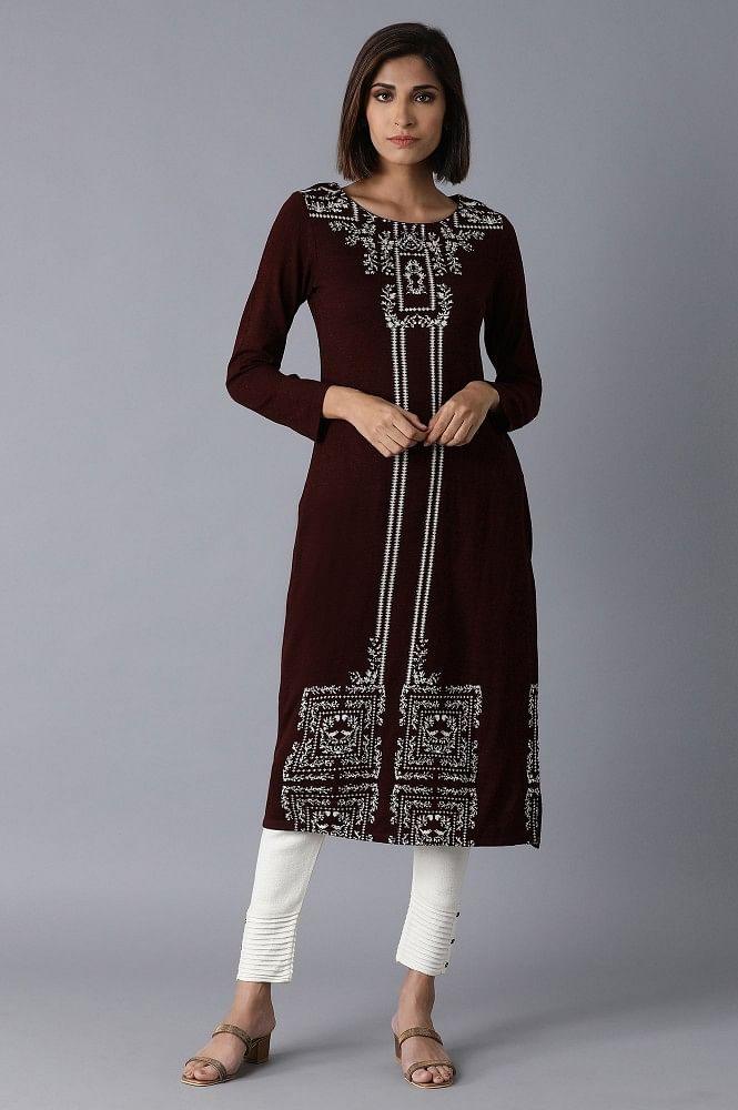 Purple Acrylic Jacquard kurta - wforwoman