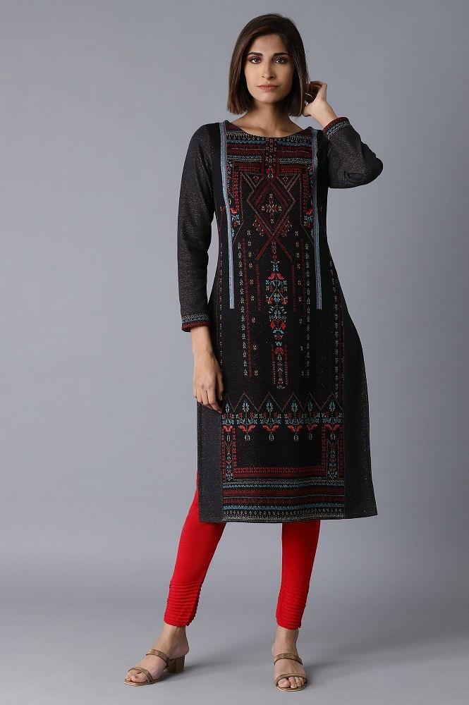 Jet Black Straight kurta - wforwoman