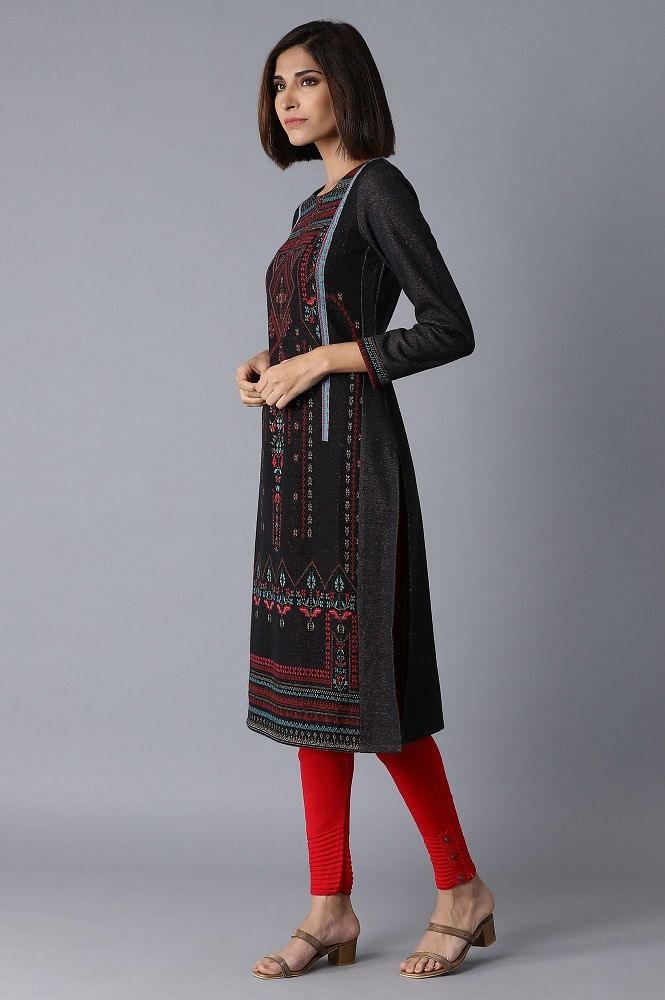 Jet Black Straight kurta - wforwoman