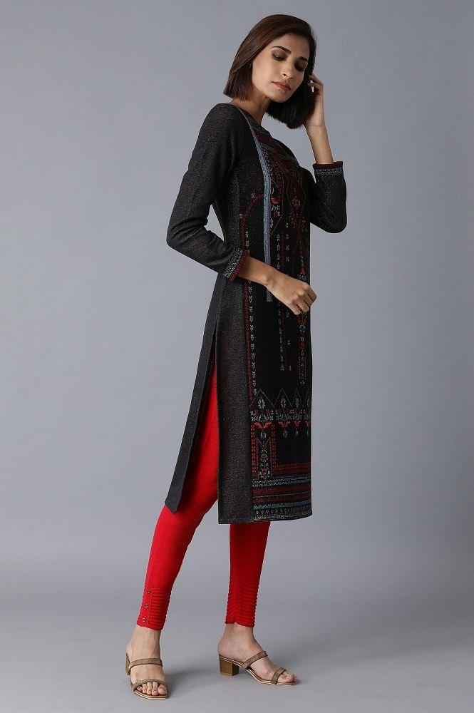 Jet Black Straight kurta - wforwoman