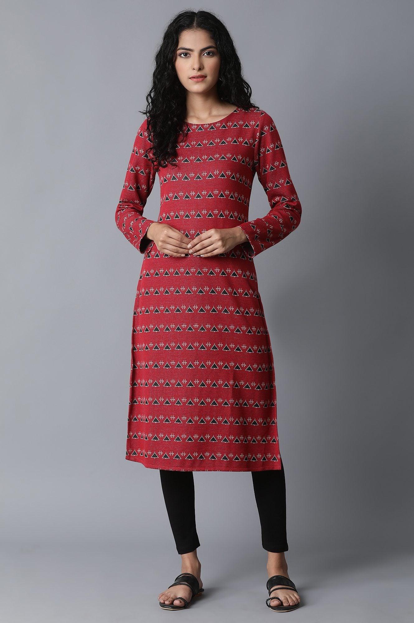 Pink Jacquard Winter kurta - wforwoman