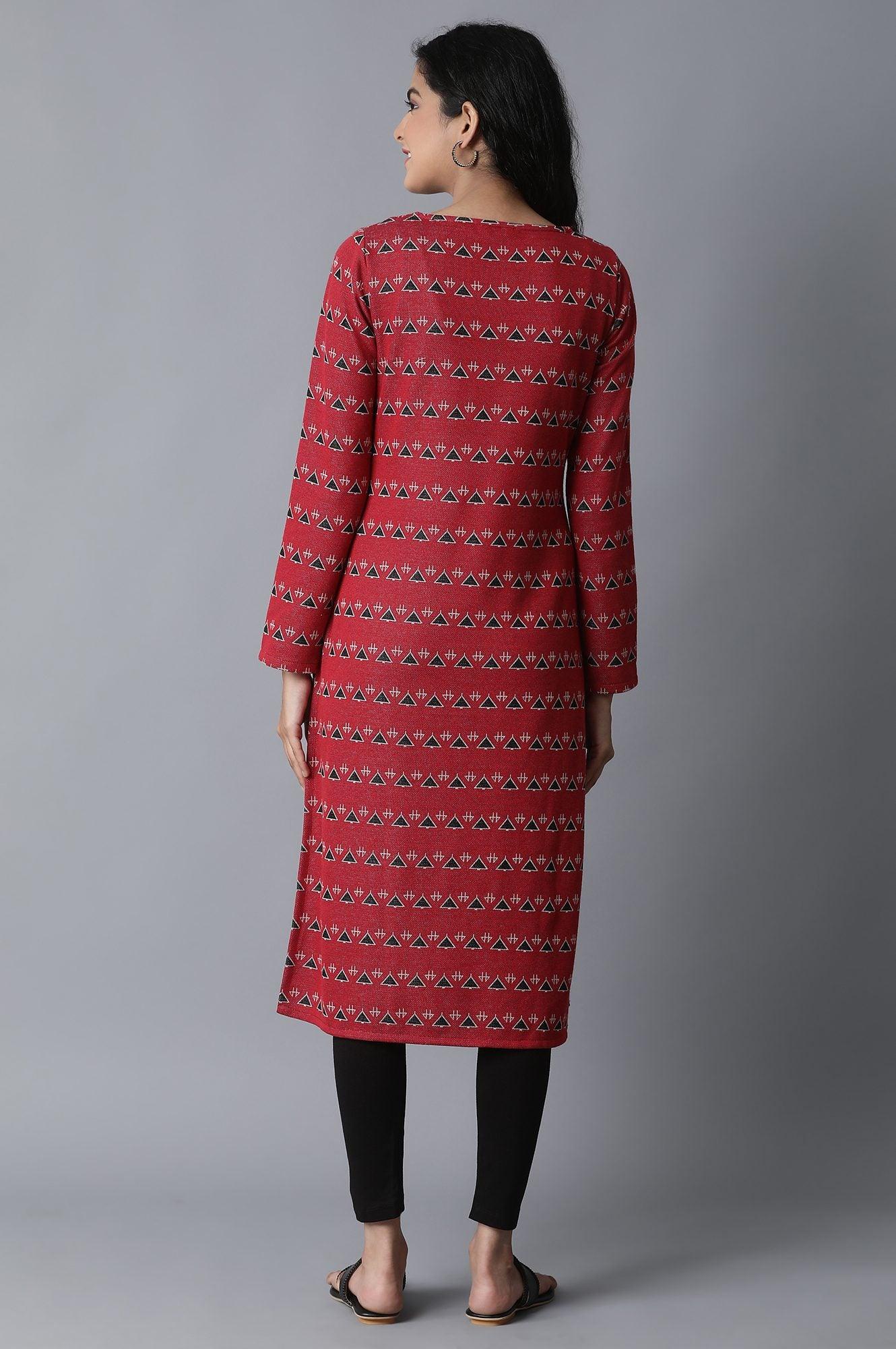 Pink Jacquard Winter kurta - wforwoman