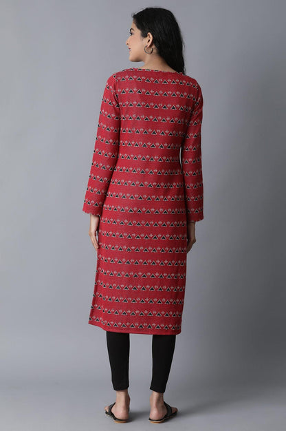 Pink Jacquard Winter kurta - wforwoman