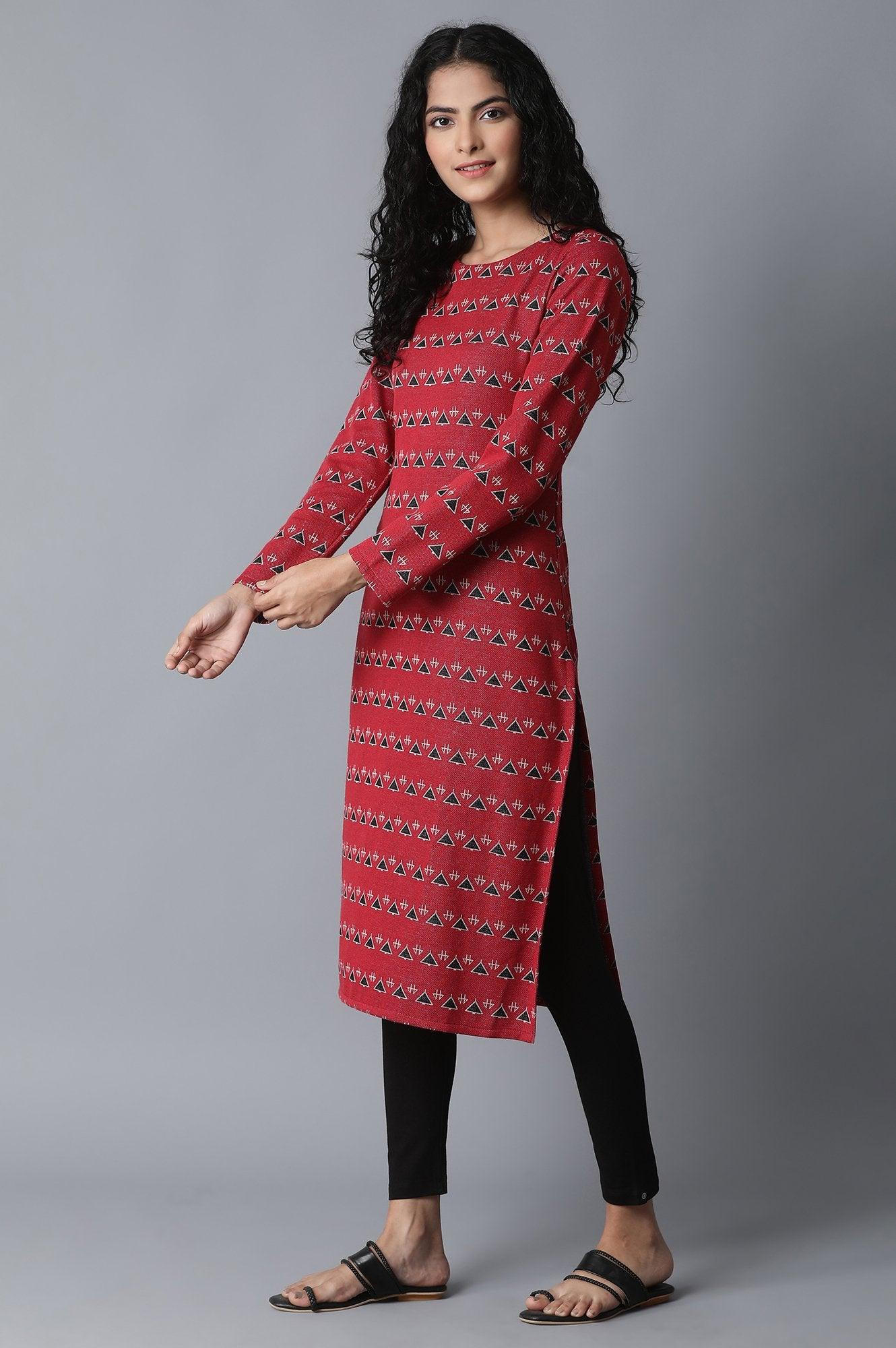 Pink Jacquard Winter kurta - wforwoman