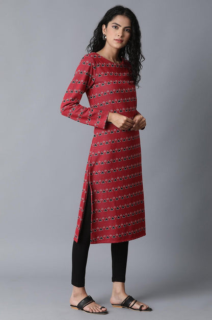 Pink Jacquard Winter kurta - wforwoman