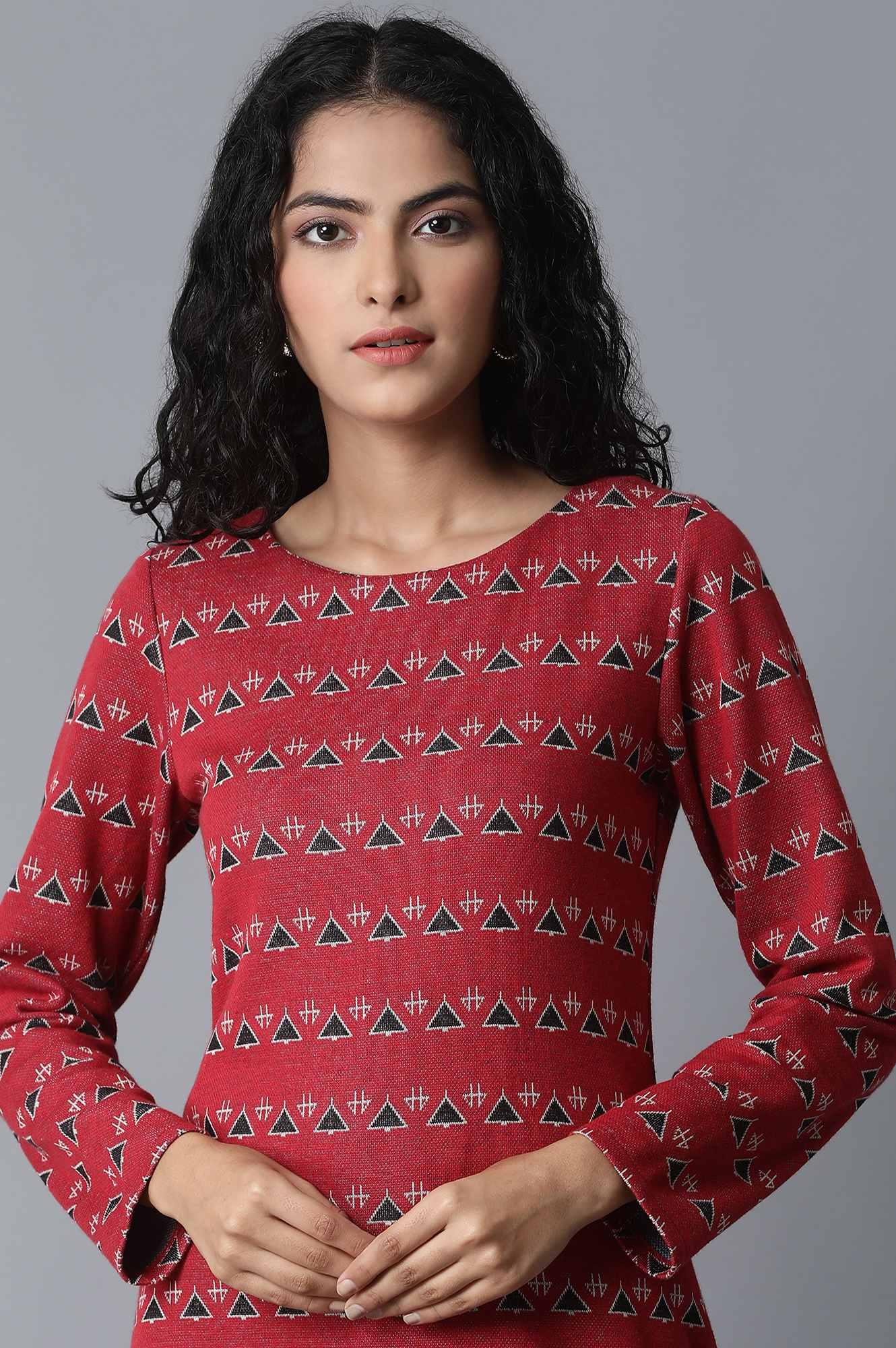 Pink Jacquard Winter kurta - wforwoman