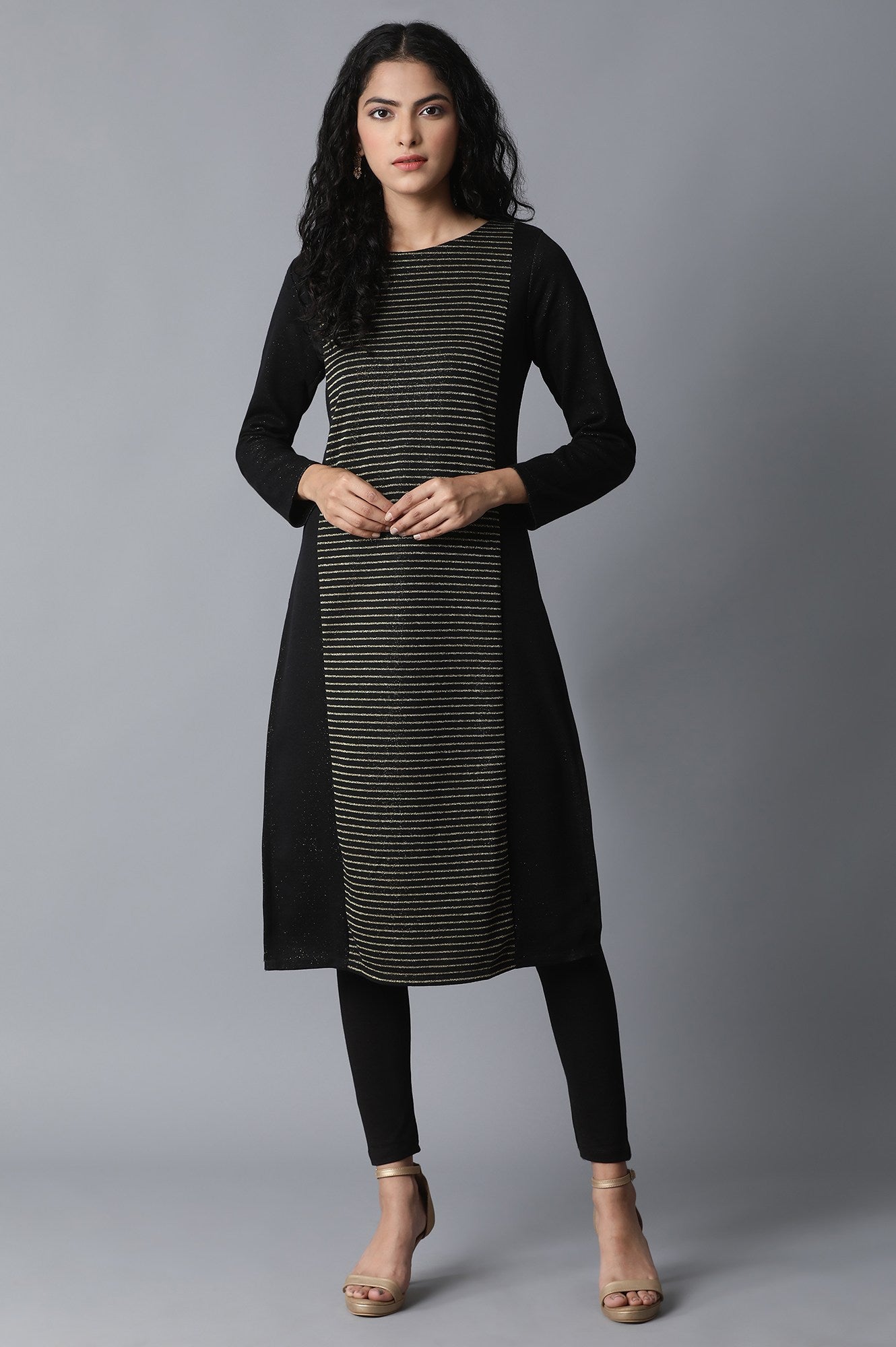 Jet Black Pc Jacquard Kurta