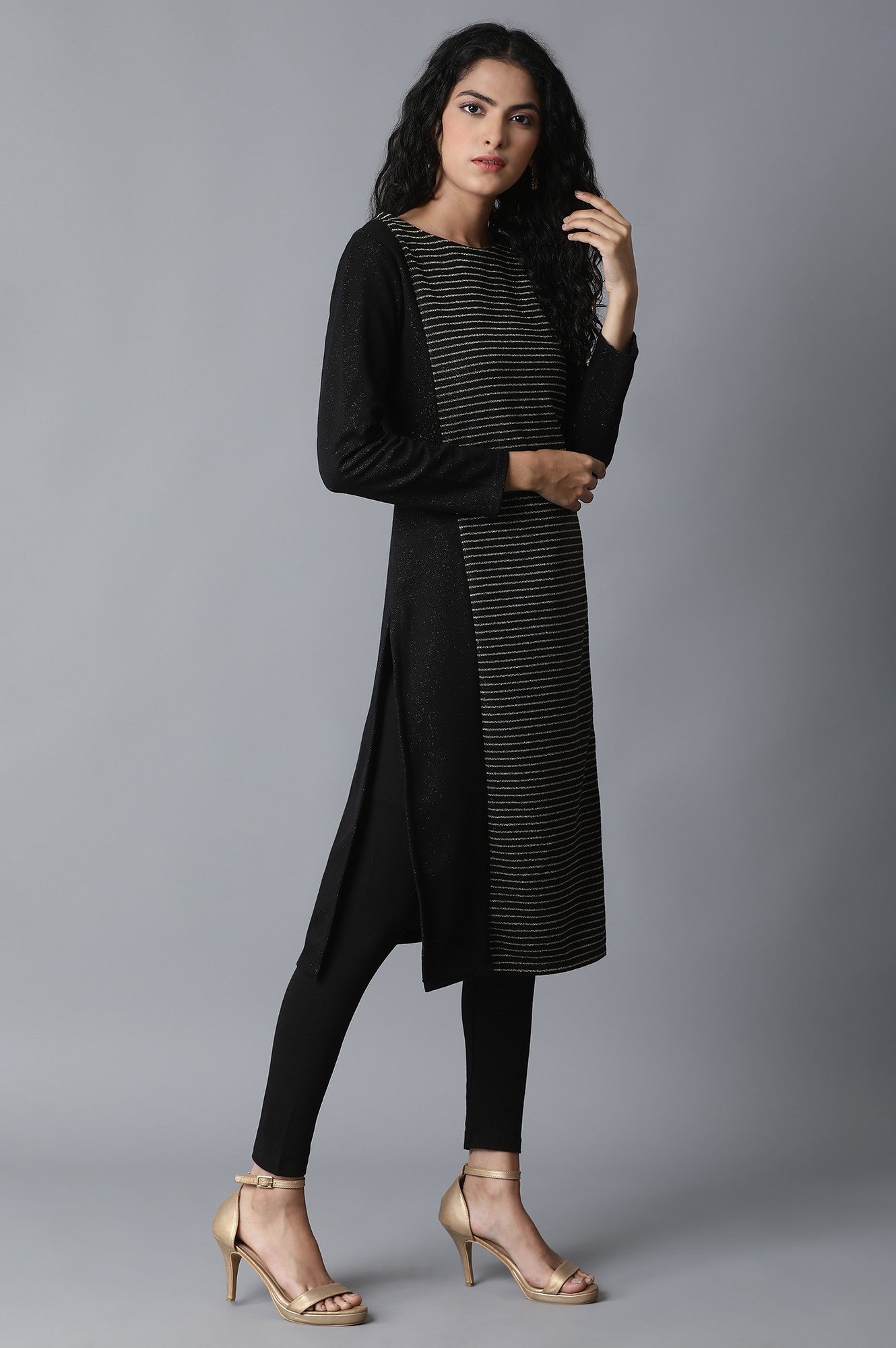 Jet Black Pc Jacquard Kurta