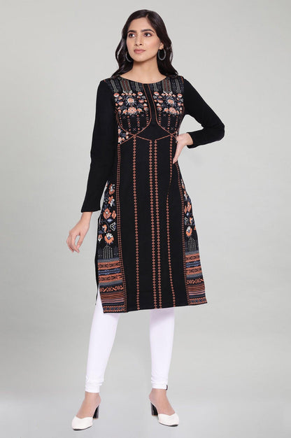 Jet Black Acrylic Winter kurta - wforwoman