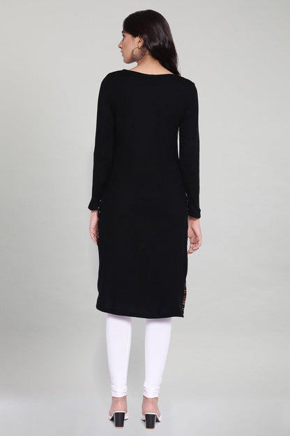 Jet Black Acrylic Winter kurta - wforwoman