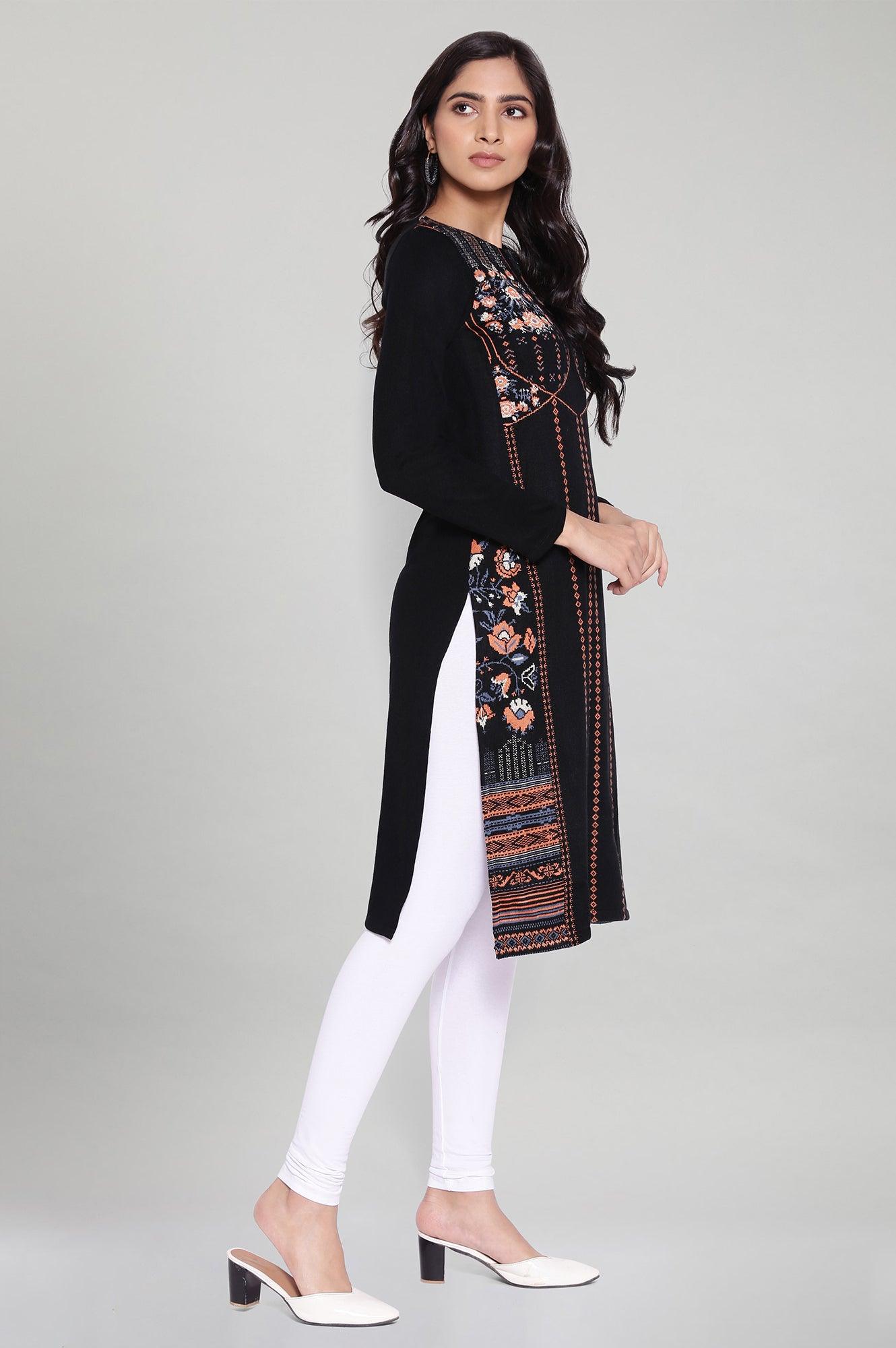 Jet Black Acrylic Winter kurta - wforwoman