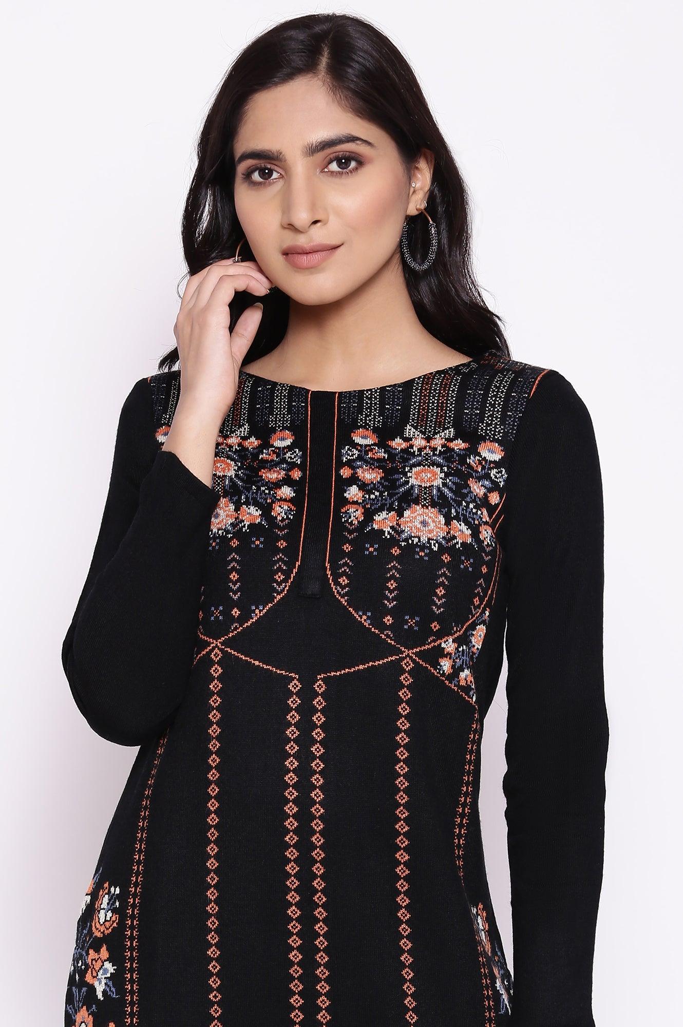 Jet Black Acrylic Winter kurta - wforwoman