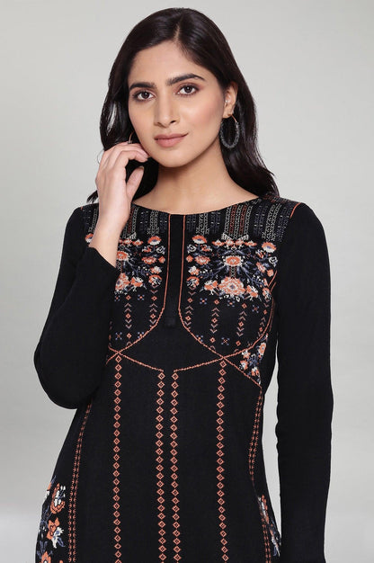 Jet Black Acrylic Winter kurta - wforwoman