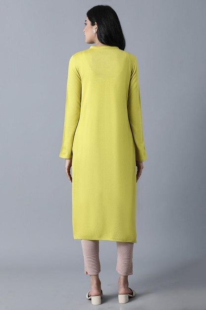 Yellow Mandarin Neck Winter kurta - wforwoman