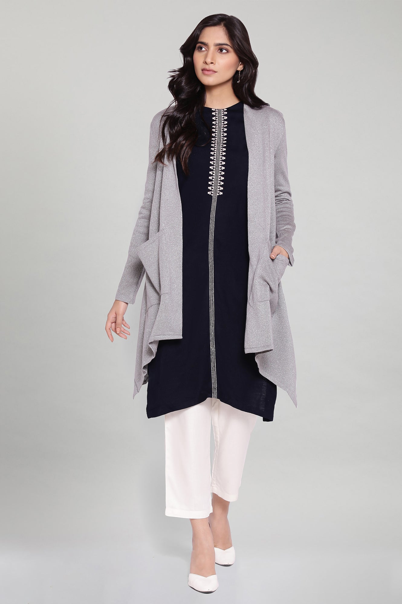 Silver Circular Flared Cardigan