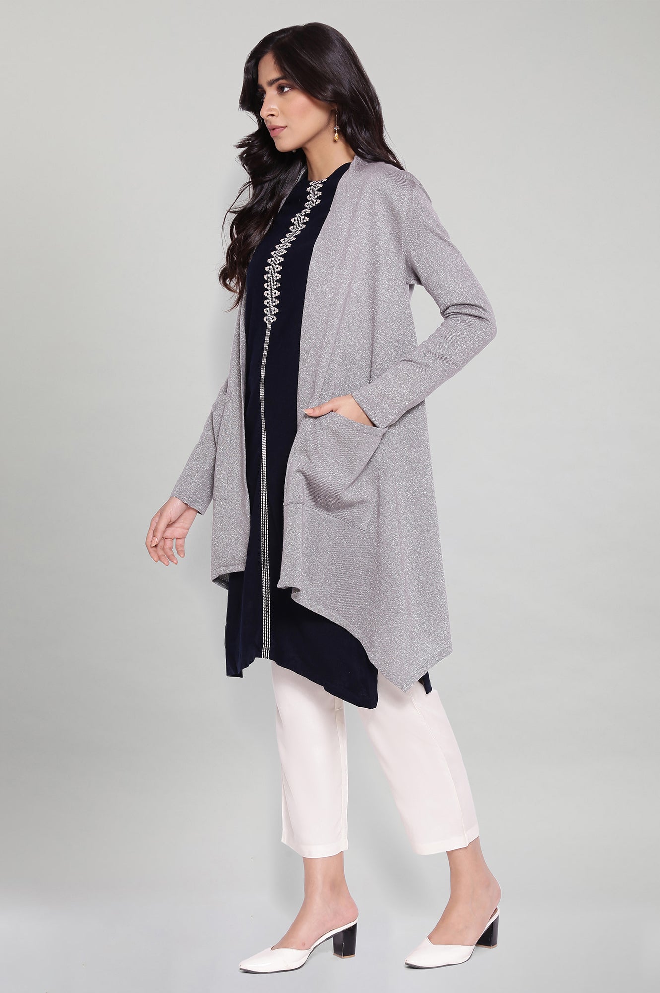 Silver Circular Flared Cardigan