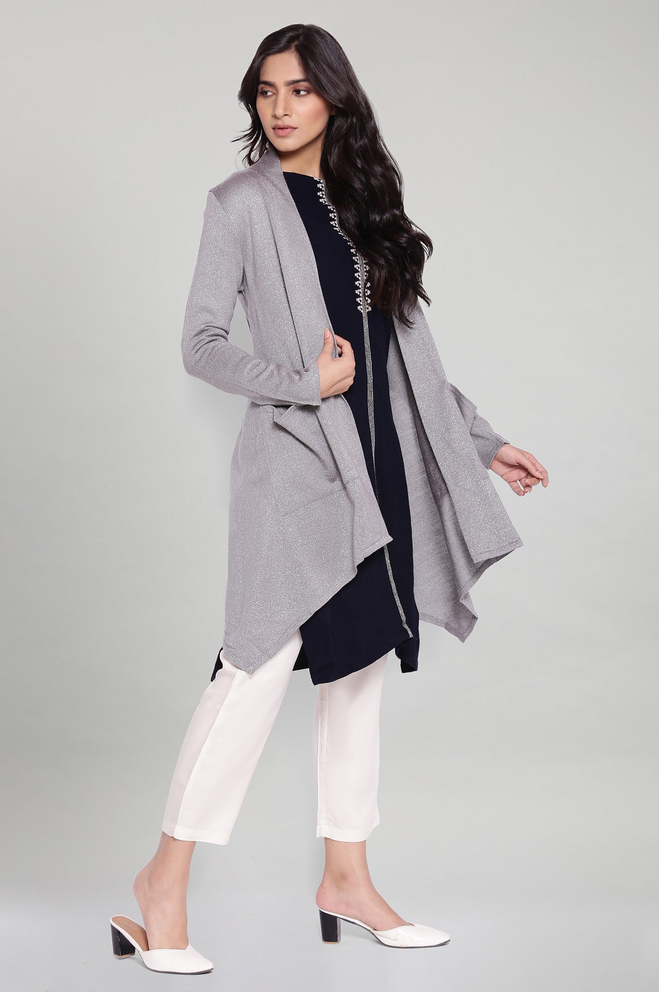 Silver Circular Flared Cardigan