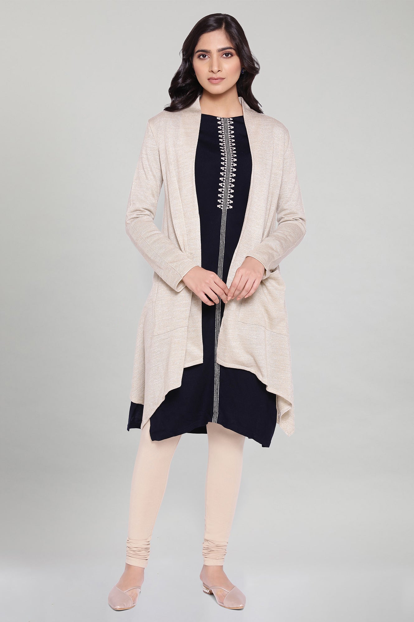 Beige Circular Flared Cardigan