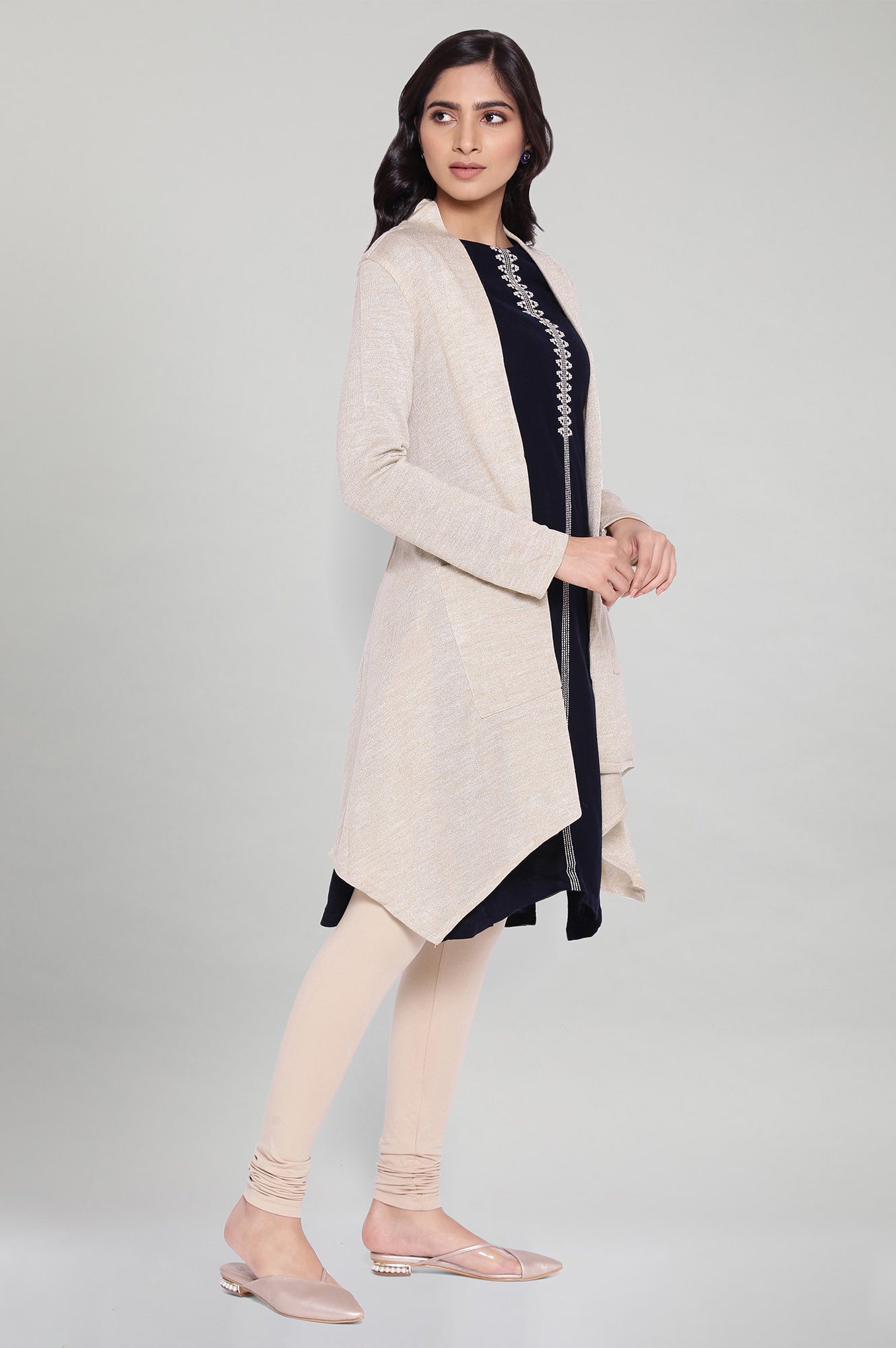 Beige Circular Flared Cardigan