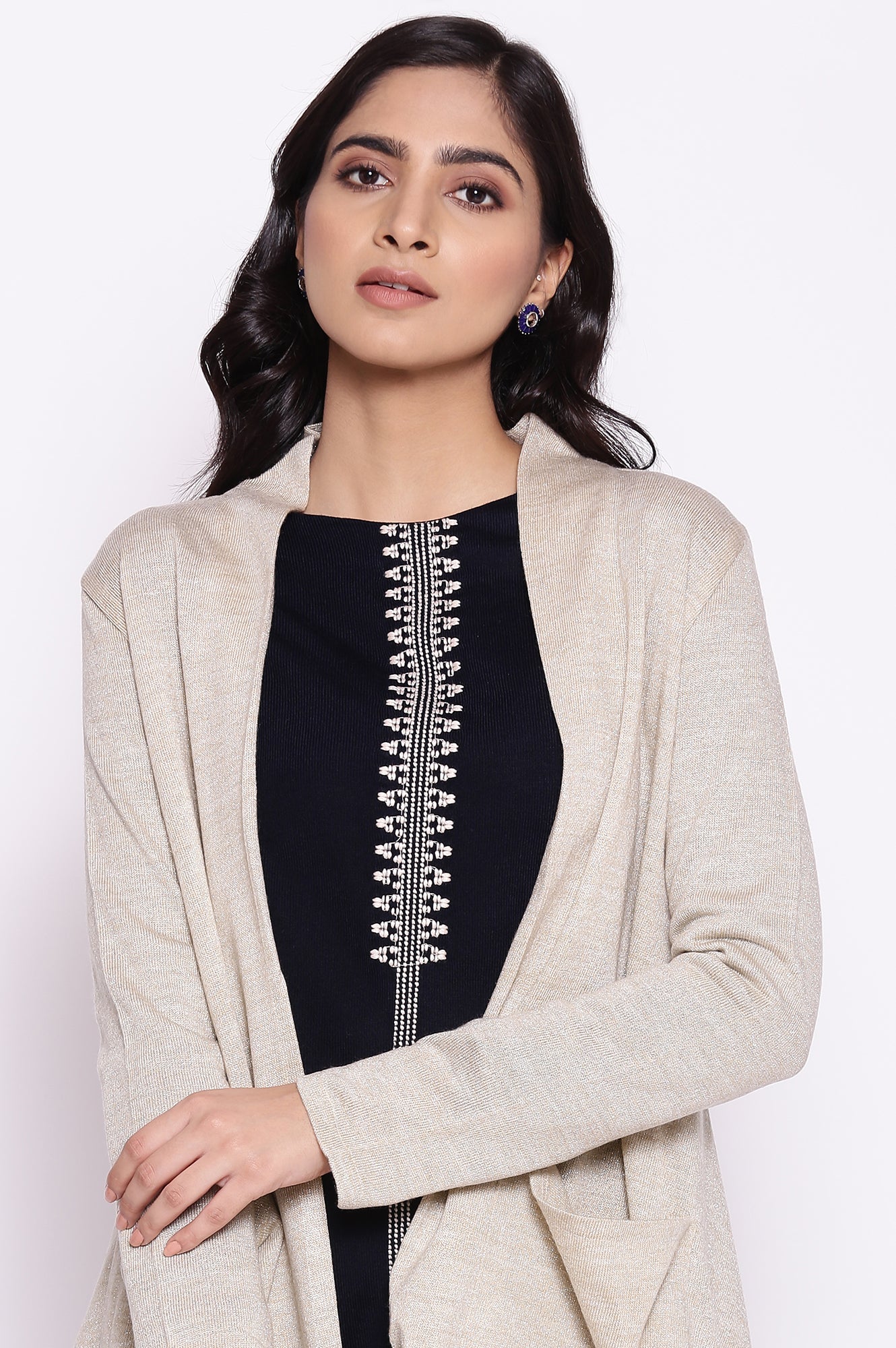 Beige Circular Flared Cardigan