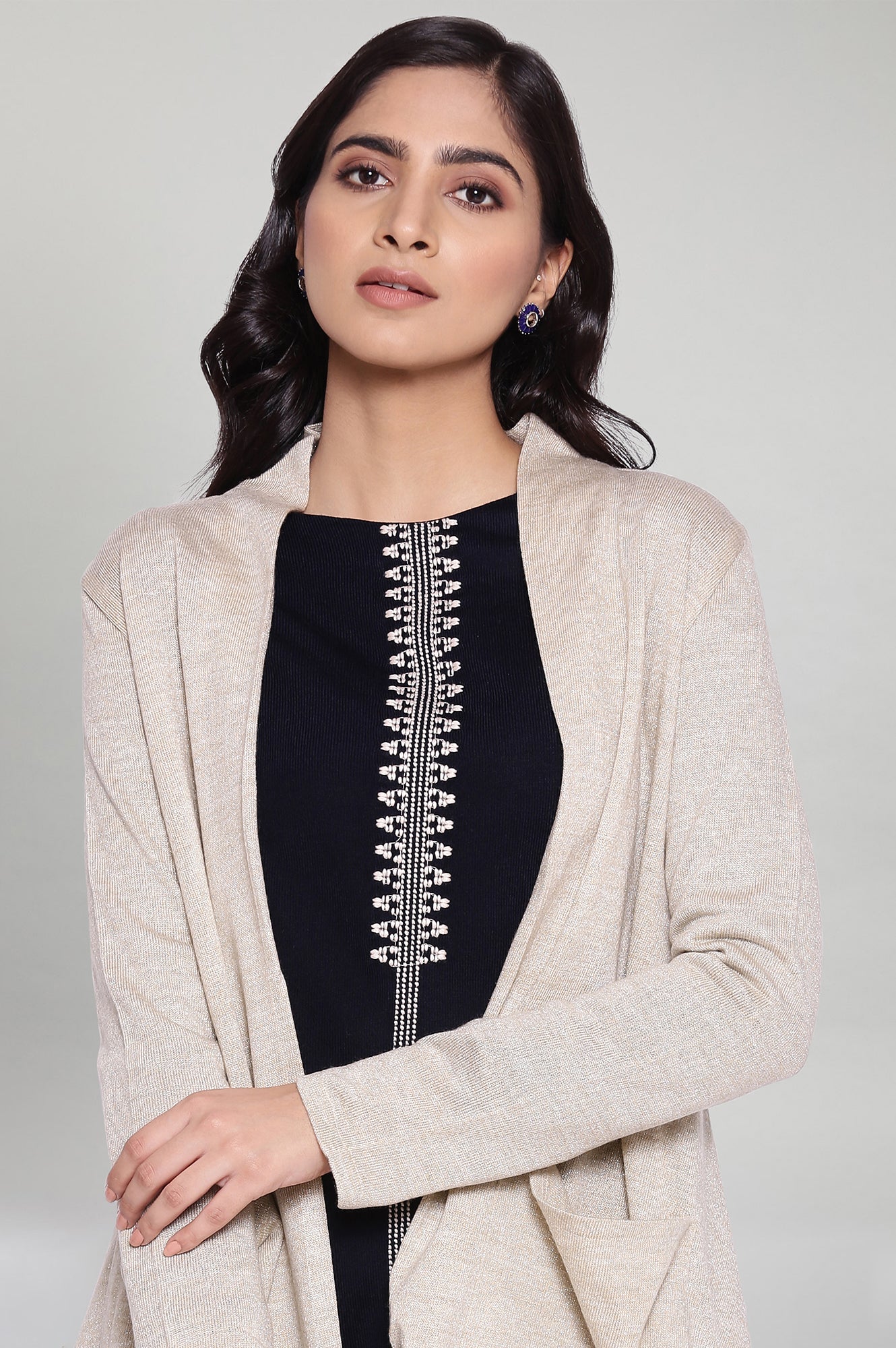 Beige Circular Flared Cardigan