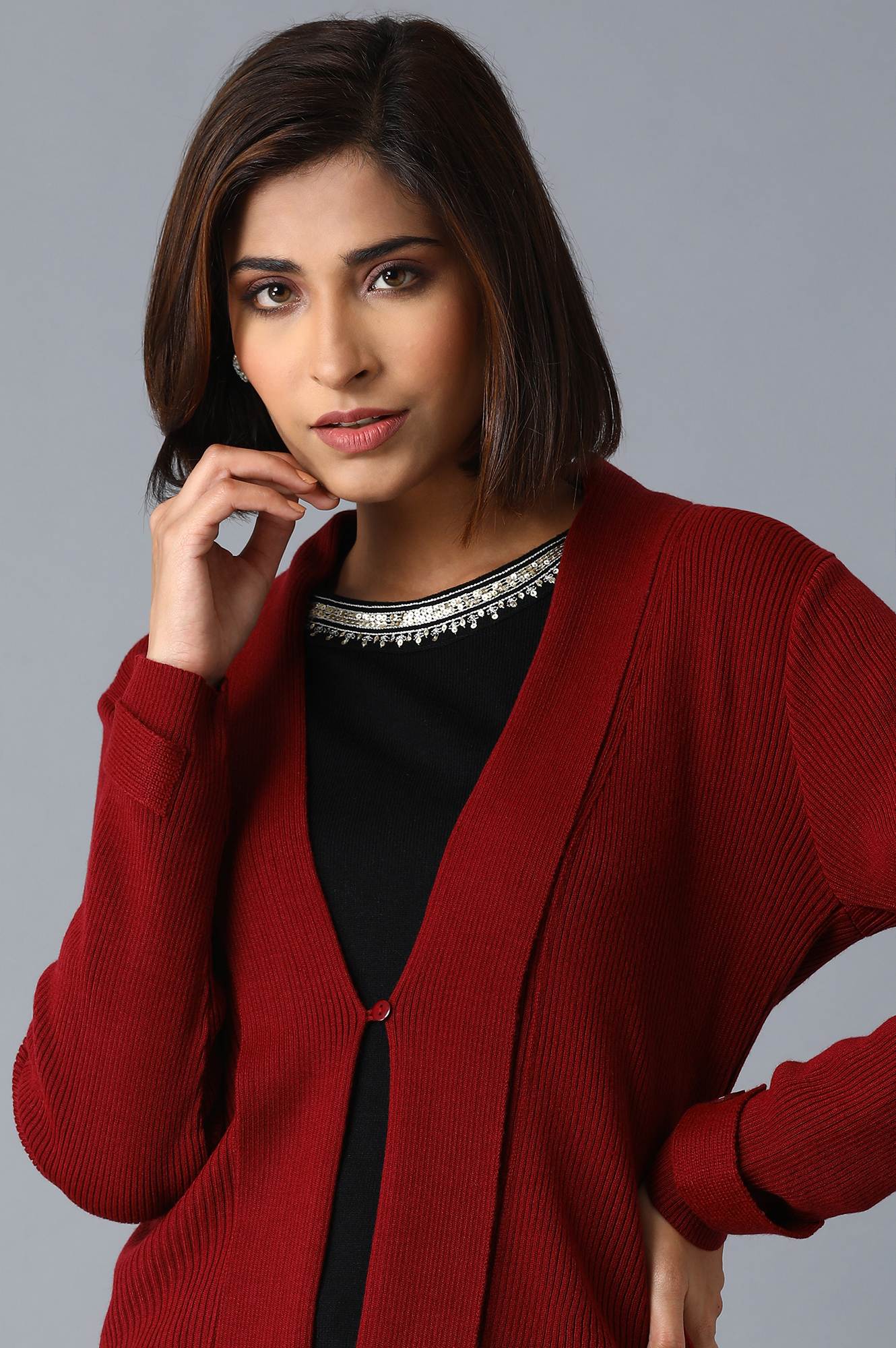 Garnet Red Short Cardigan