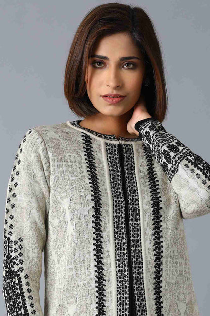 Beige Jacquard Cardigan