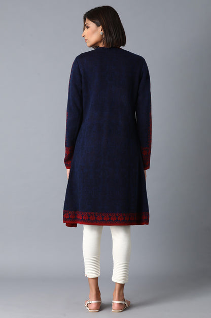 Dark Blue Jacquard Cardigan