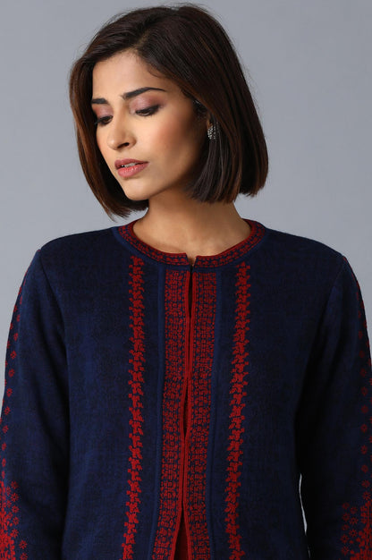 Dark Blue Jacquard Cardigan