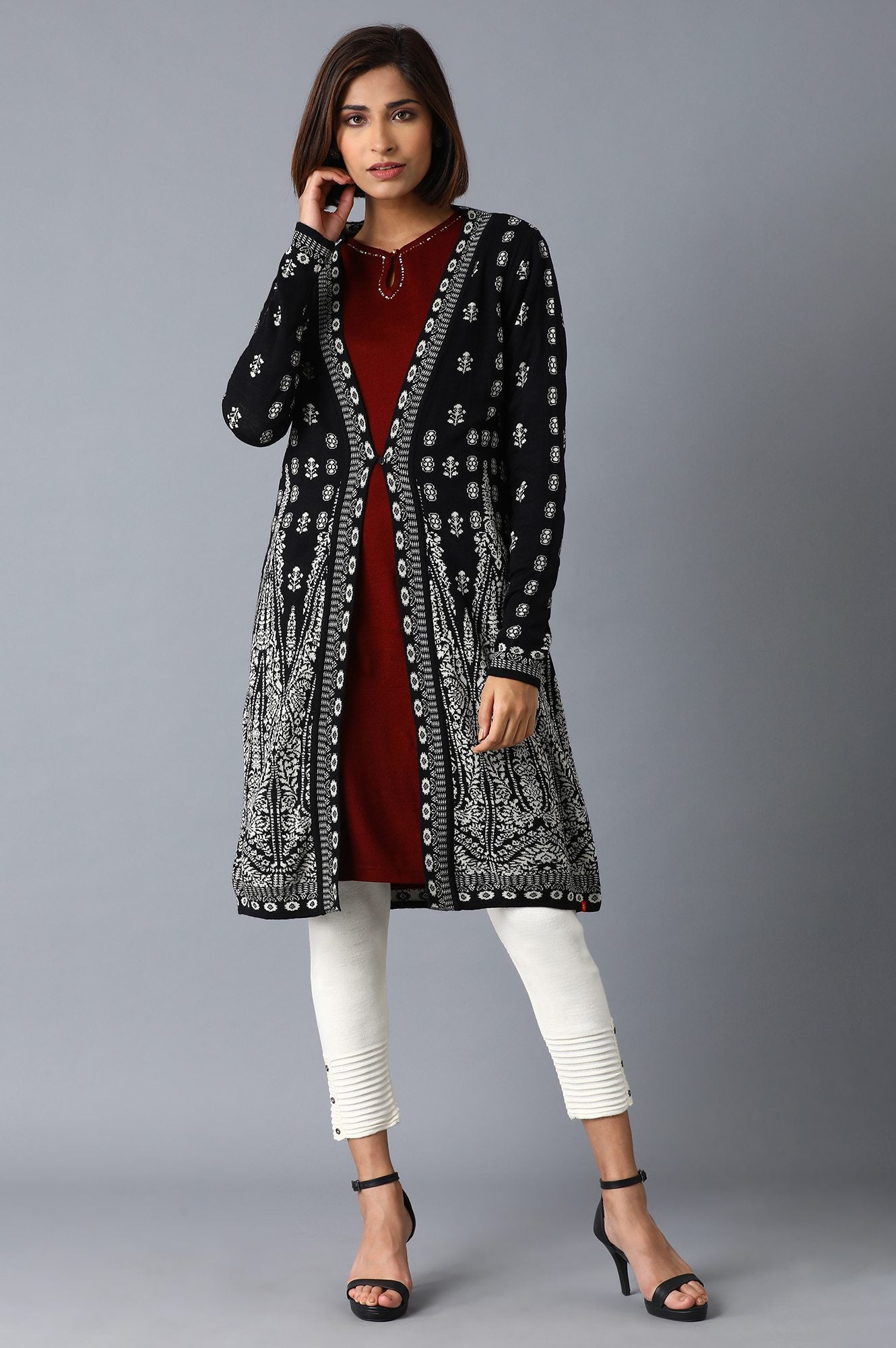 Black Reversible Jacquard Cardigan