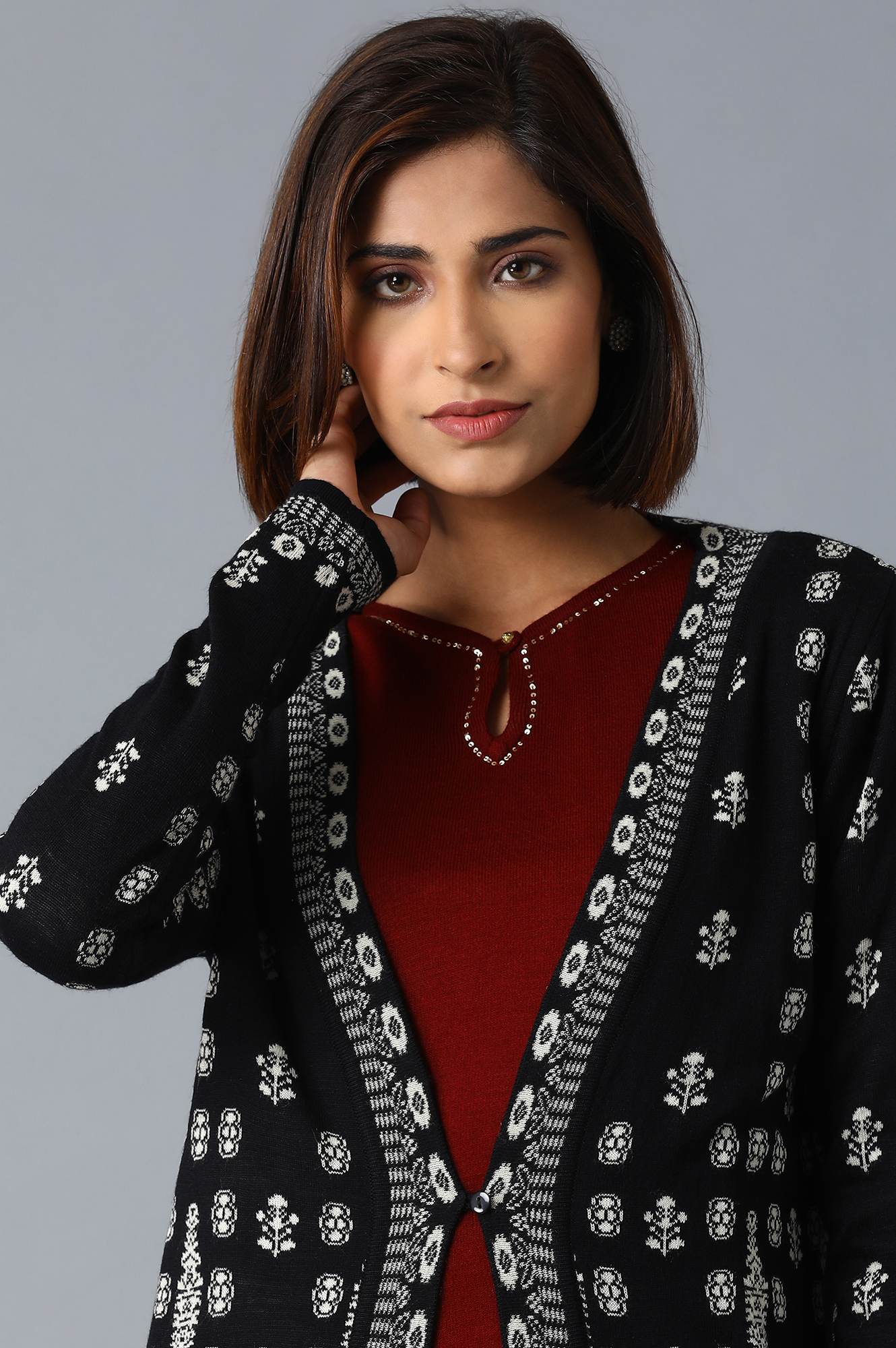 Black Reversible Jacquard Cardigan