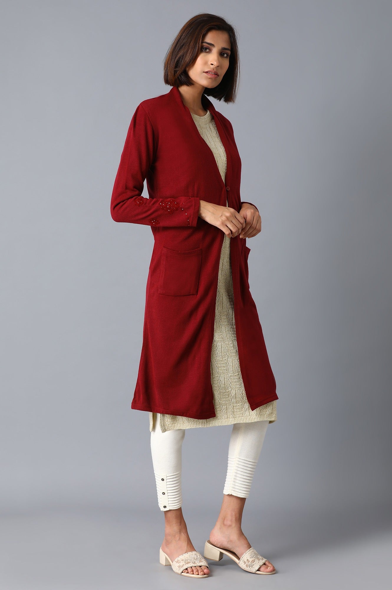 Garnet Red Long Cardigan