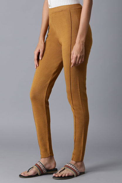 Dark Yellow Pintuck Basic Leggings