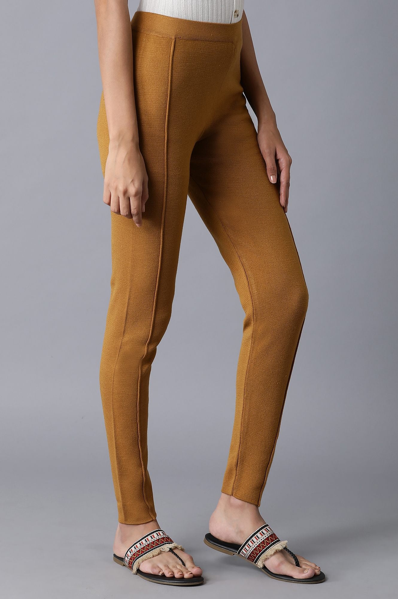 Dark Yellow Pintuck Basic Leggings