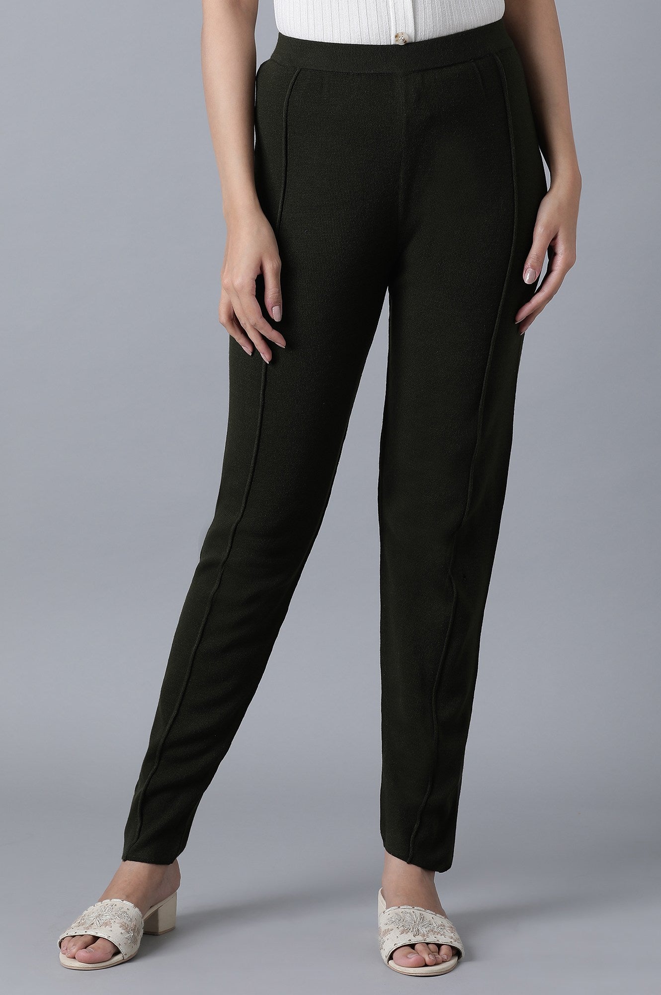 Olive Green Pintuck Leggings