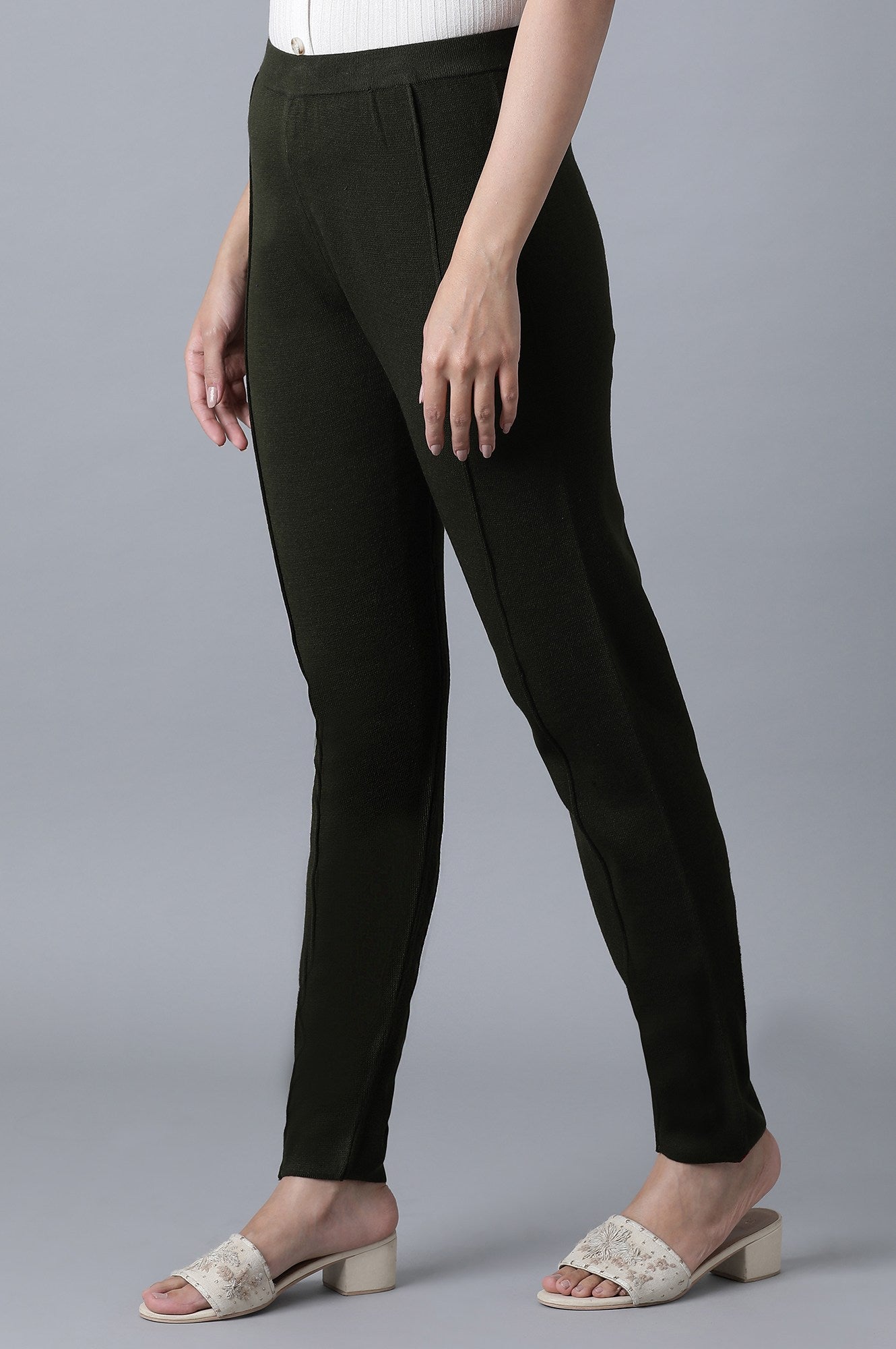 Olive Green Pintuck Leggings