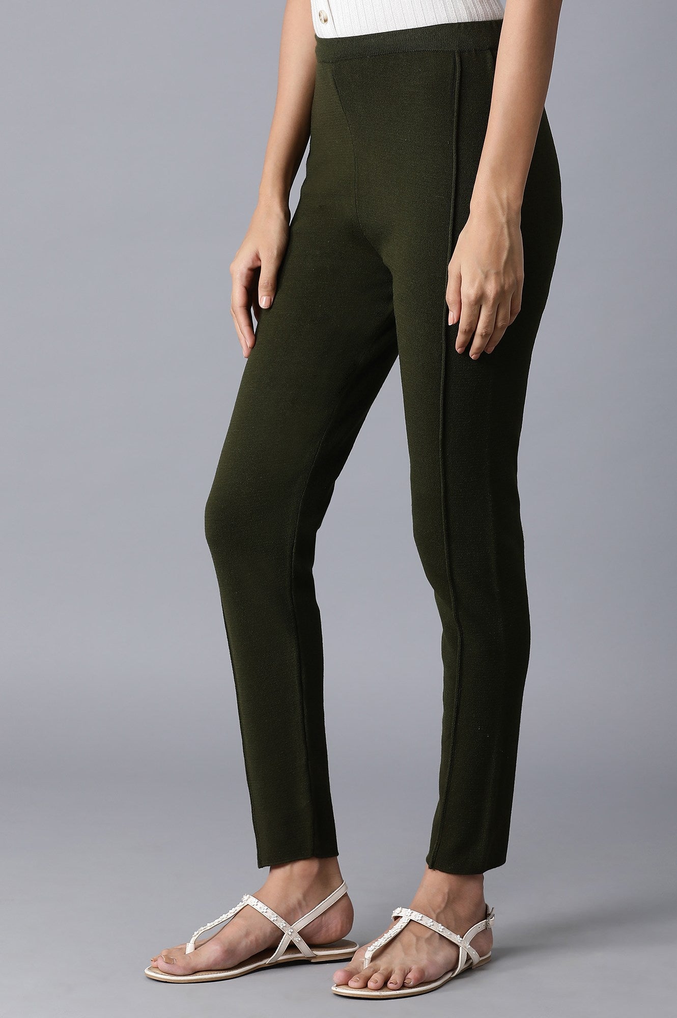 Olive Pintuck Basic Leggings