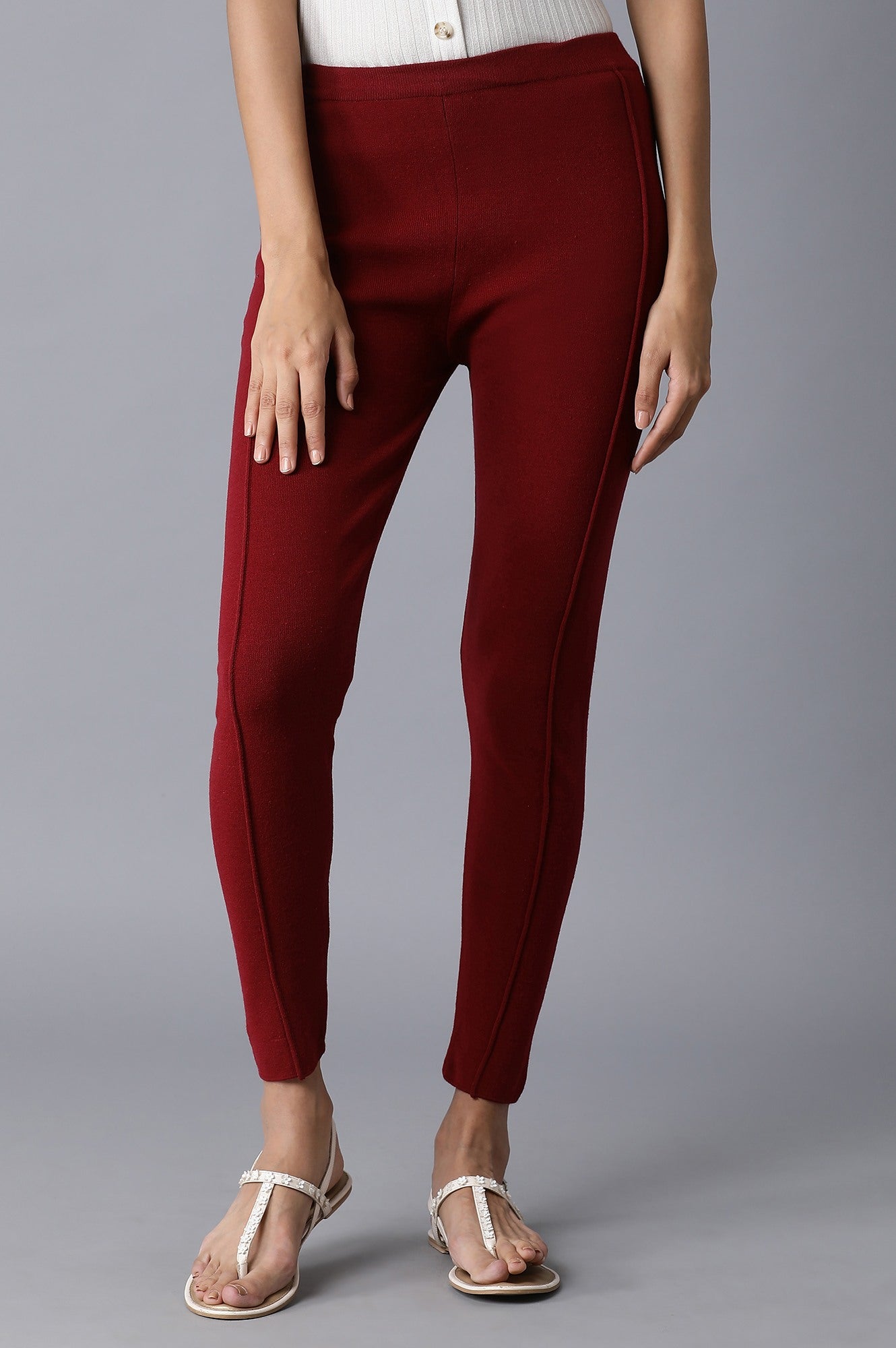 Garnet Red Pintuck Basic Leggings