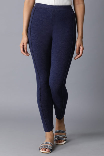 Dark Blue Pintuck Basic Leggings