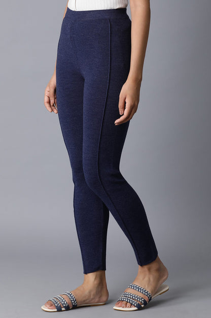 Dark Blue Pintuck Basic Leggings