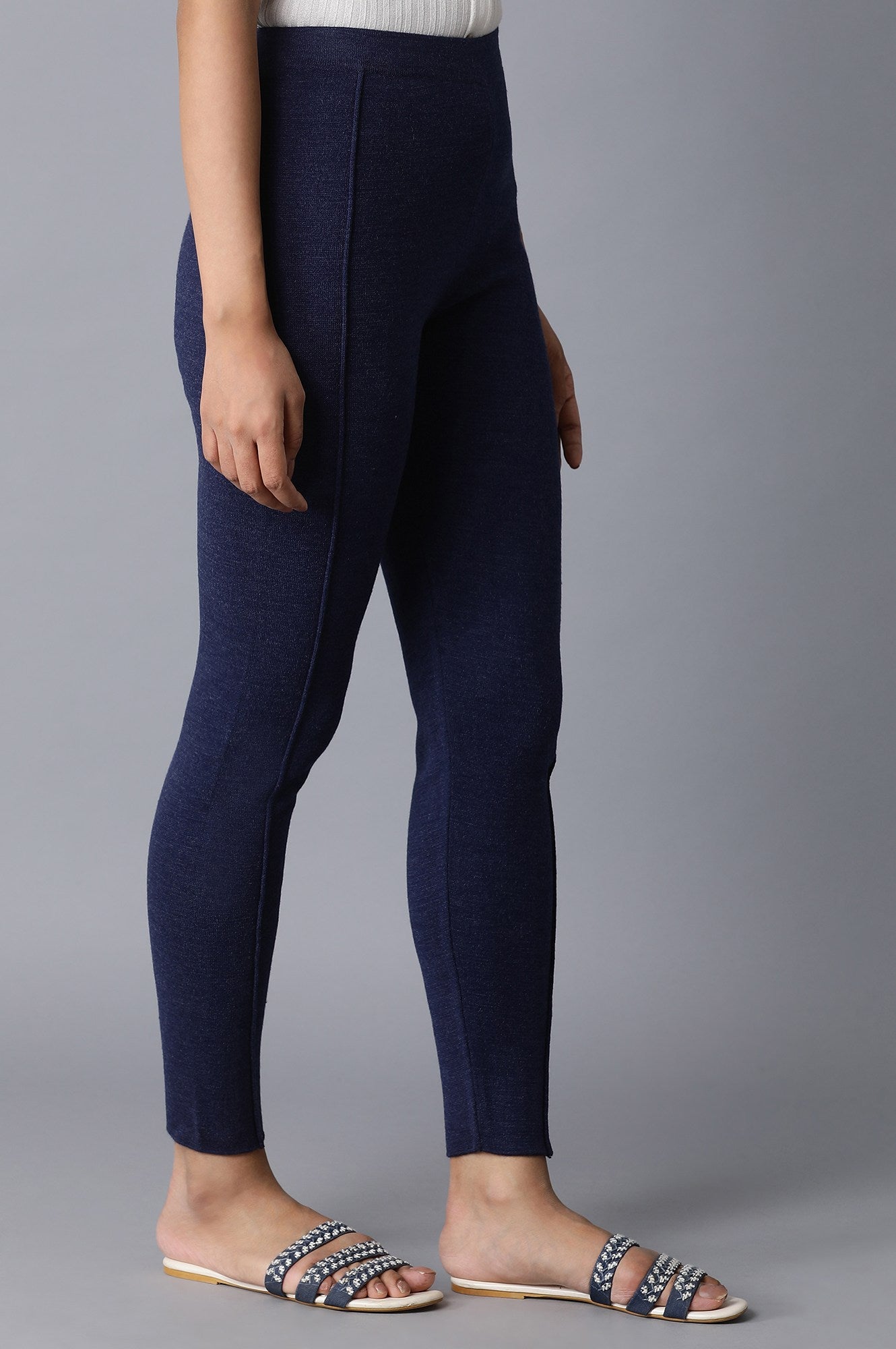 Dark Blue Pintuck Basic Leggings