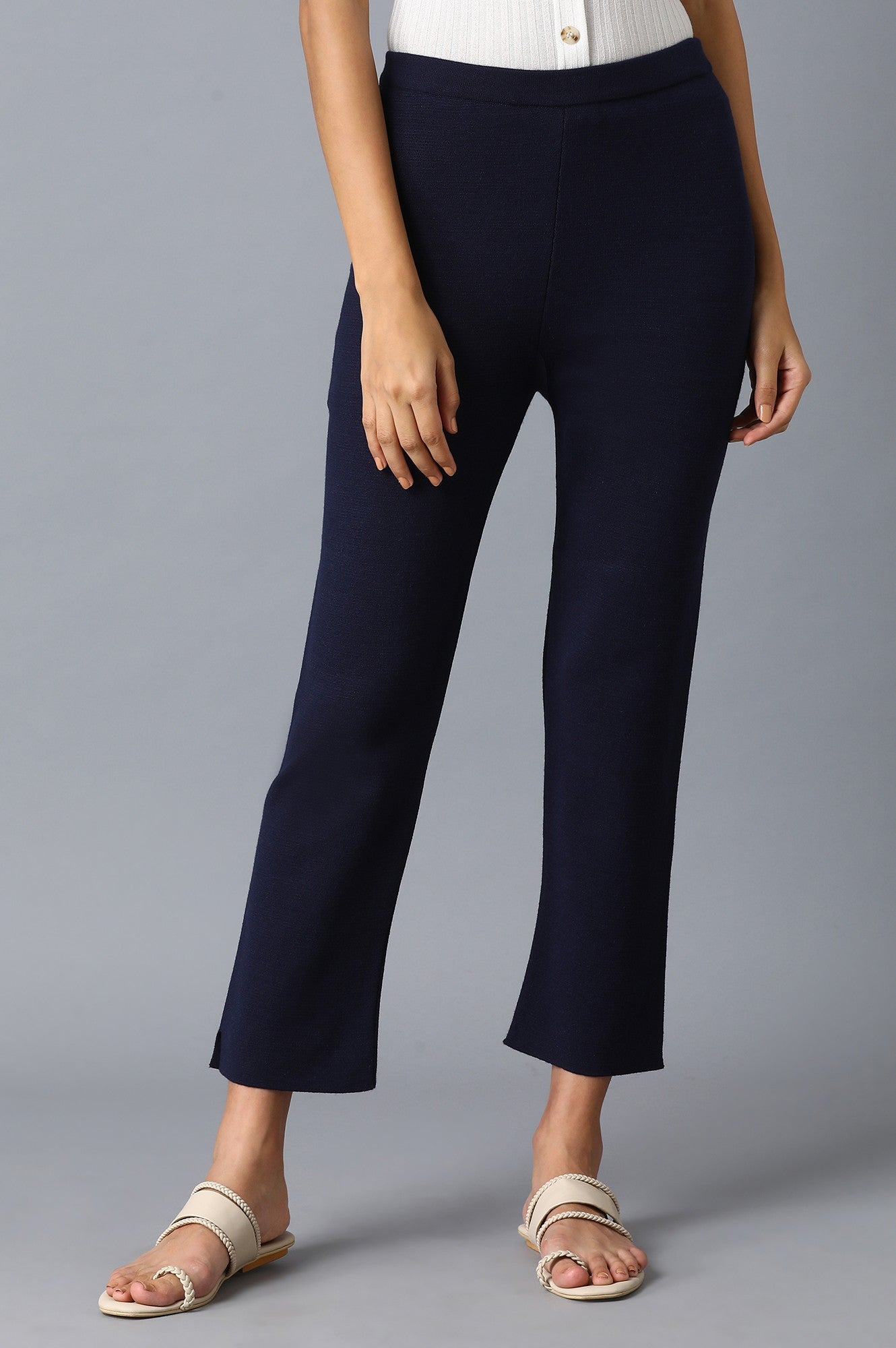 Dark Blue Solid Slim Pants