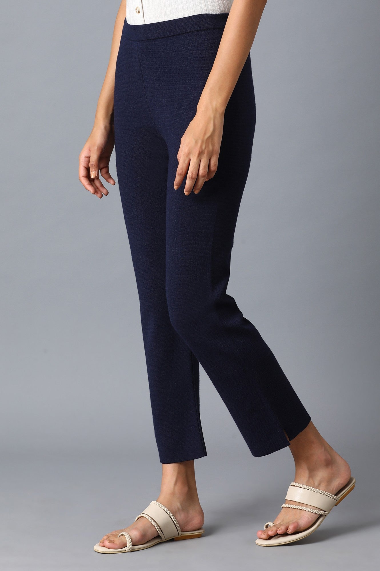 Dark Blue Solid Slim Pants