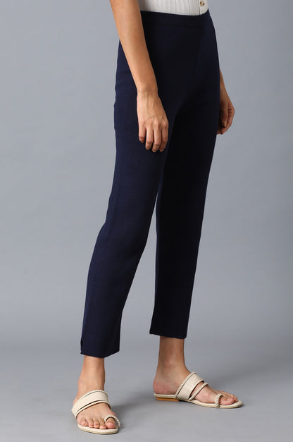 Dark Blue Solid Slim Pants