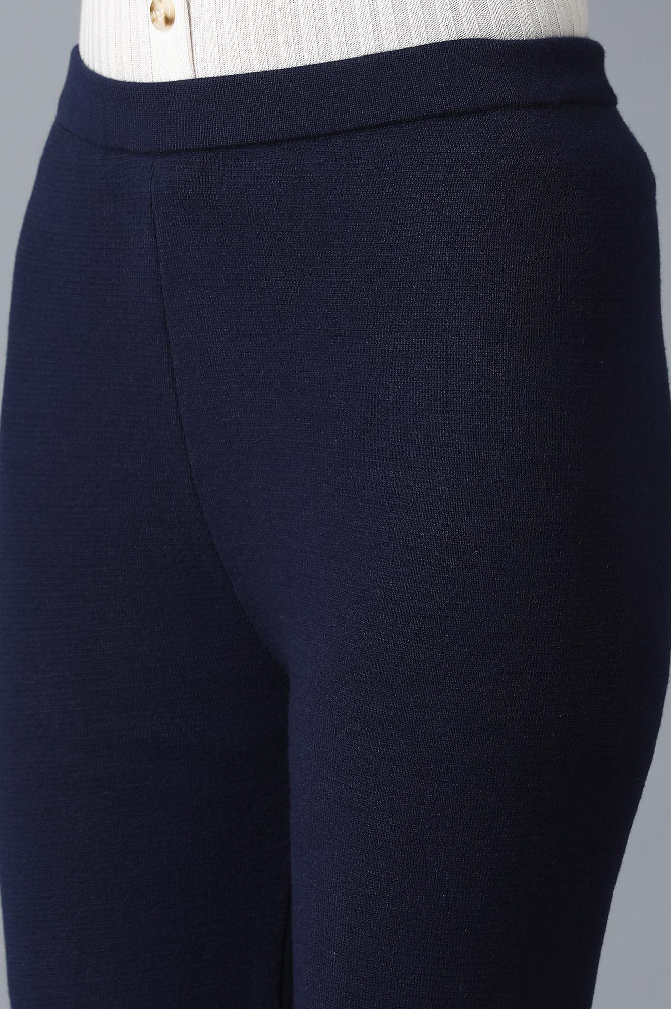 Dark Blue Solid Slim Pants