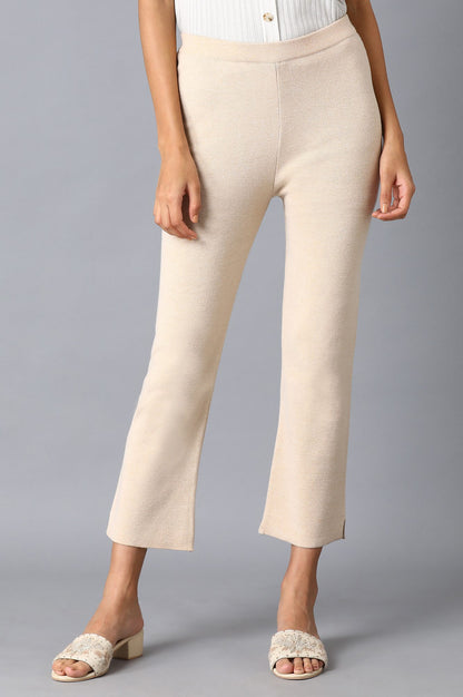 Beige Red Solid Slim Pants