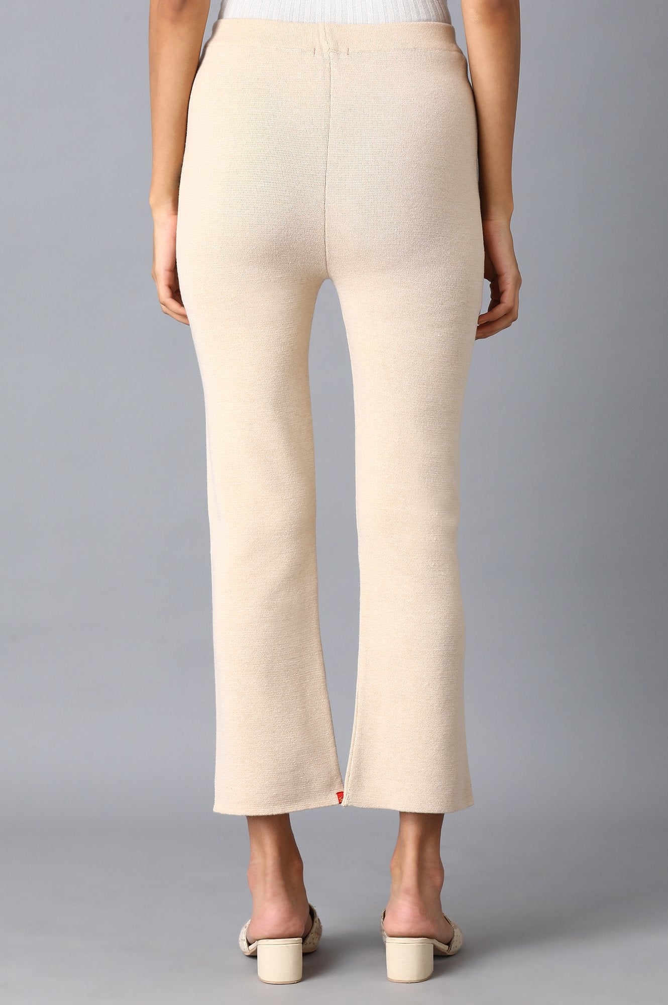 Beige Red Solid Slim Pants