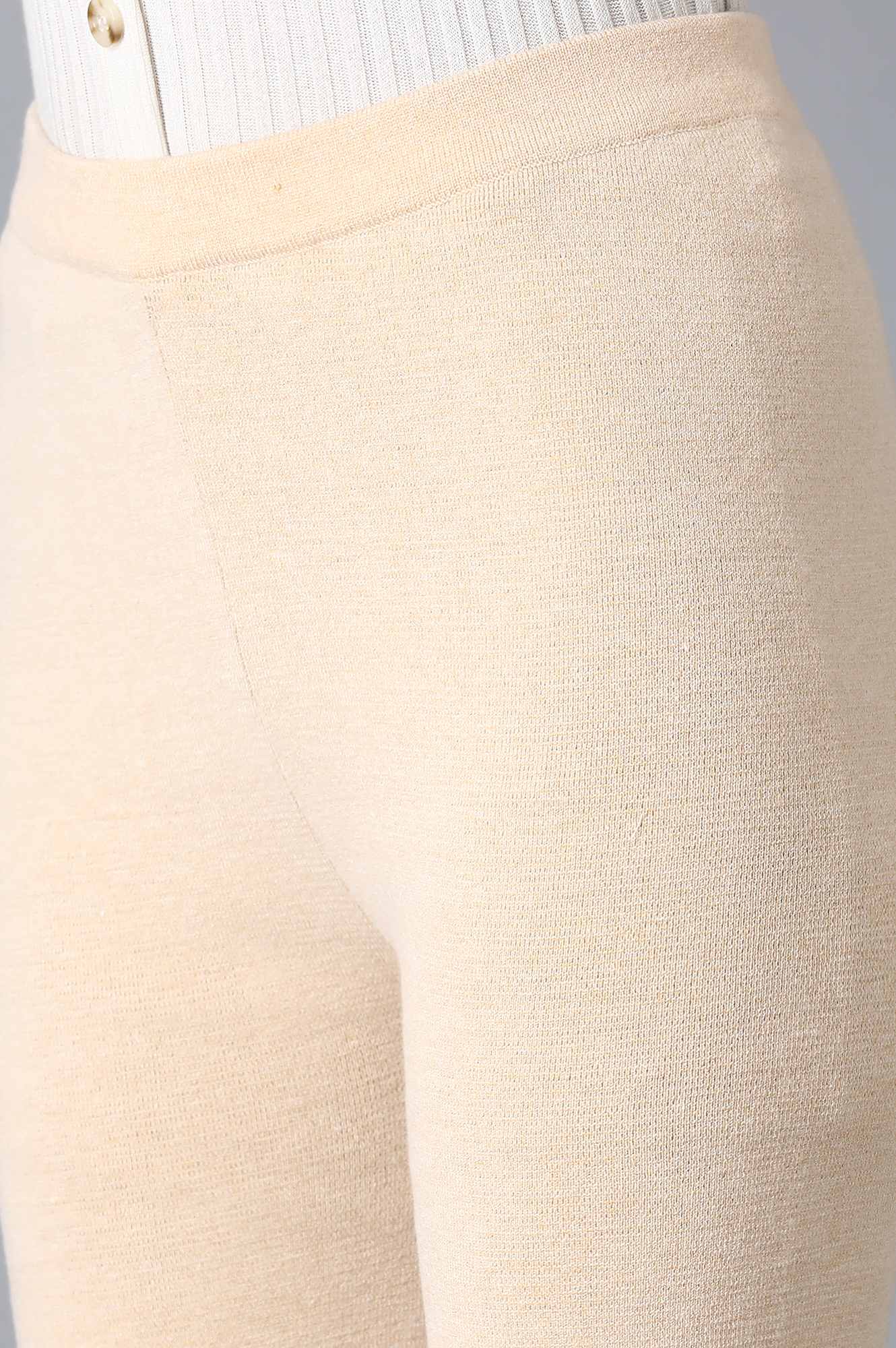 Beige Red Solid Slim Pants